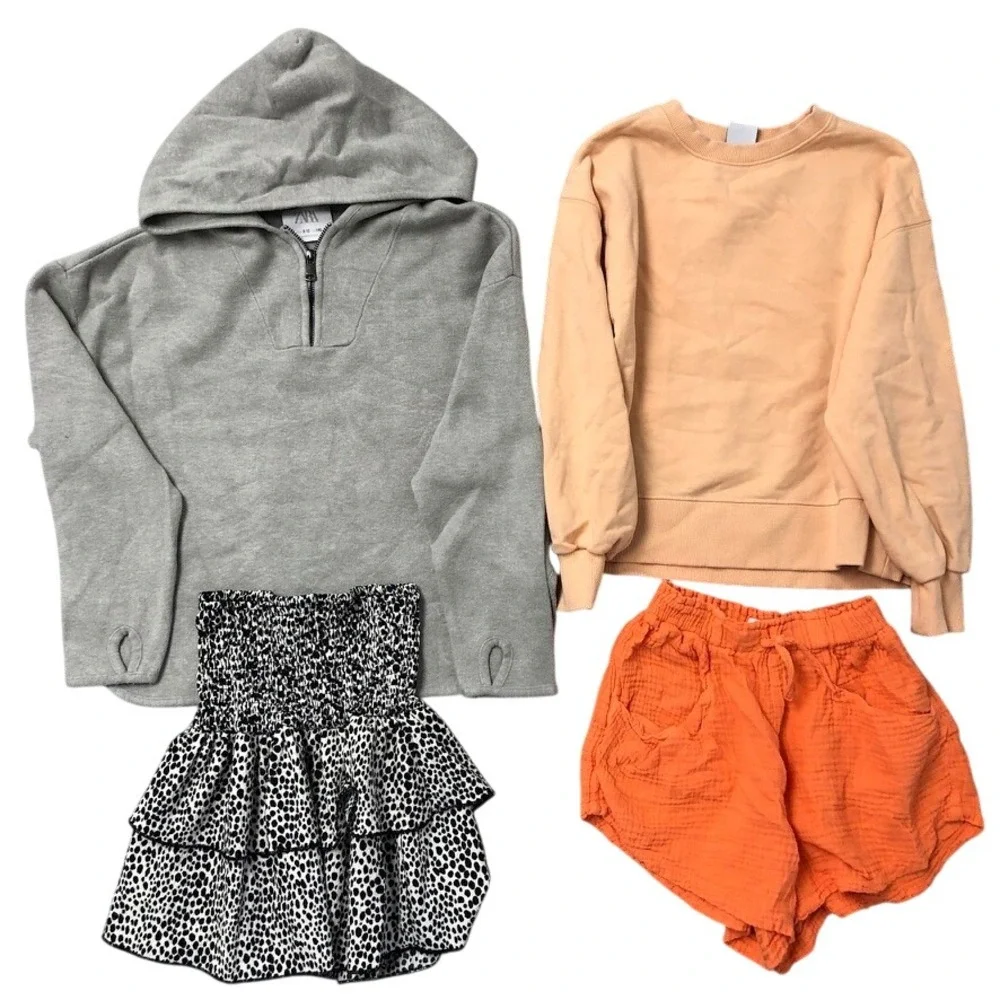 Zara Kids Clothing Lot Girls Size 9-10 Grey Hoodie Peach Sweatshirt Skirt Shorts